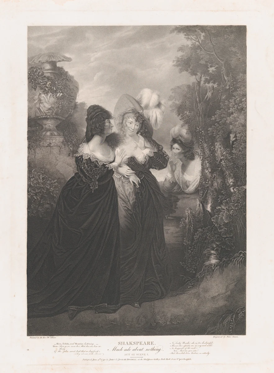 Hero, Ursula and Beatrice (Shakespeare, Much Ado About Nothing, Act 3, Scene 1) by Peter Simon, print, 1790-1852