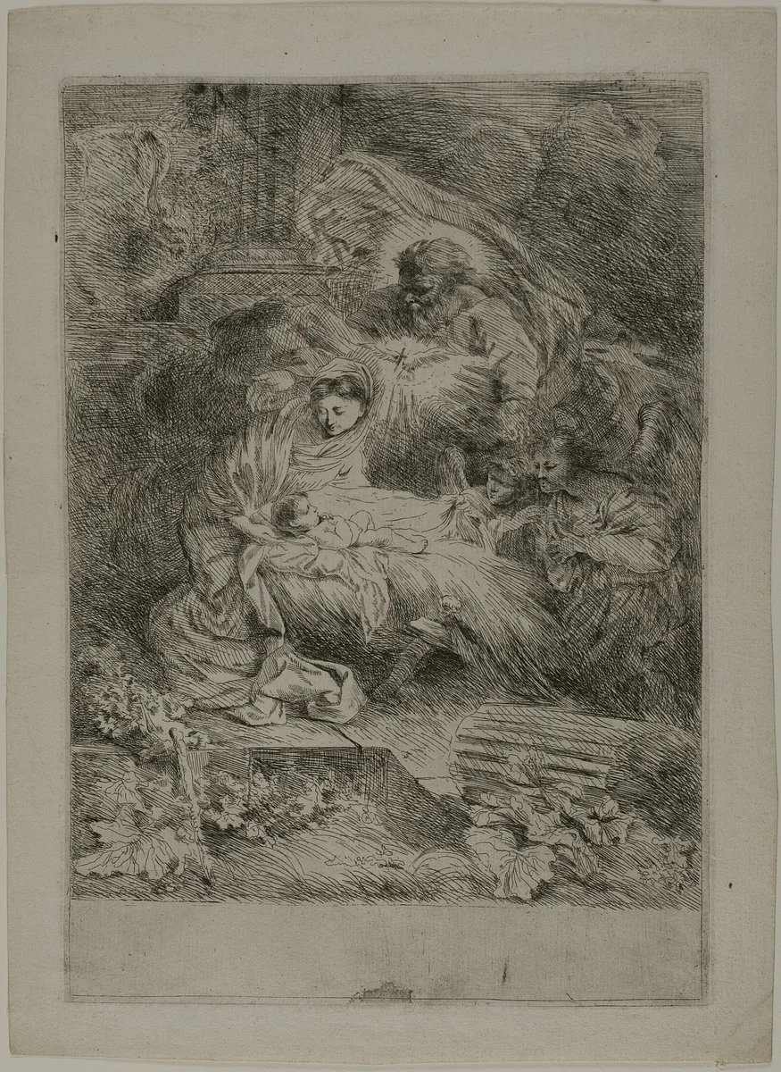 The Nativity with God the Father and Angels by Giovanni Benedetto Castiglione, print, 1645-1649
