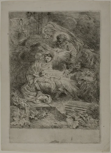 The Nativity with God the Father and Angels by Giovanni Benedetto Castiglione, print, 1645-1649