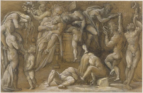 Bacchanalian Scene by Amico Aspertini, drawing, 1520-1535