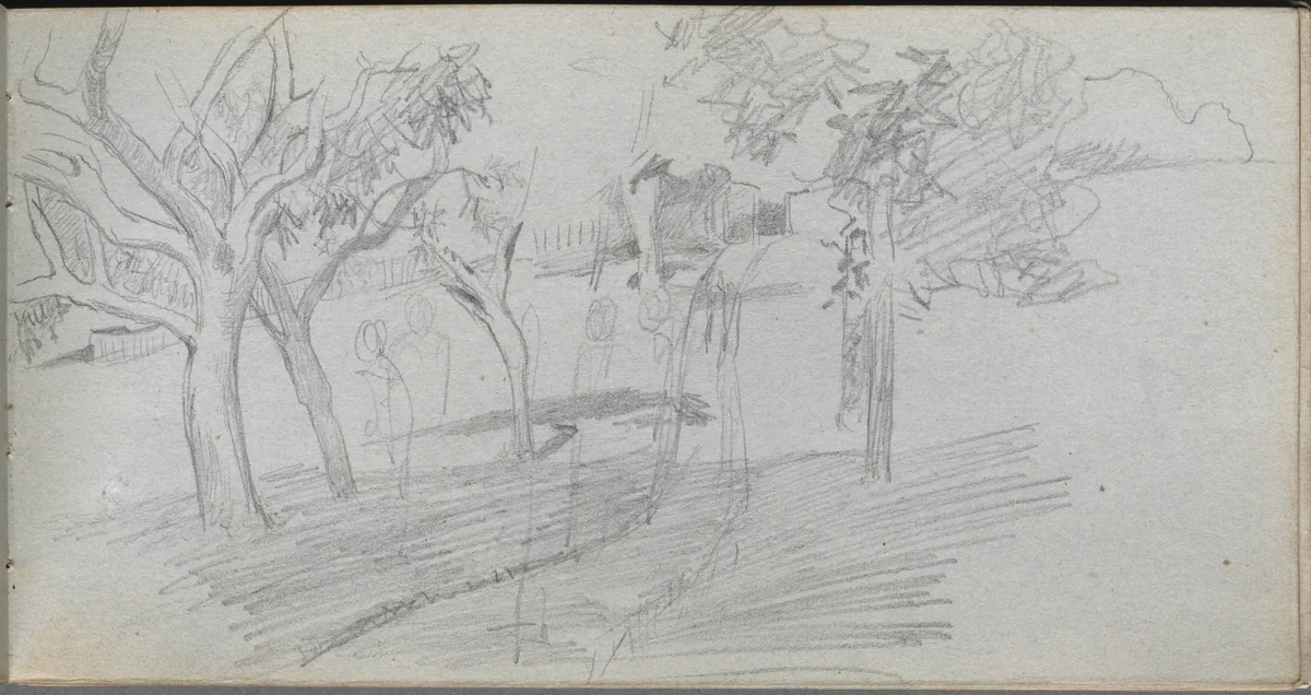 Sketchbook, page 74: Landscape Study by Ernest Meissonier, book, 1860-1869