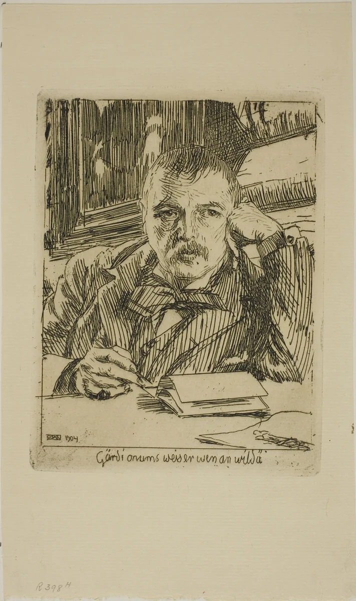 Self-Portrait with Inscription by Anders Zorn, print, 1904