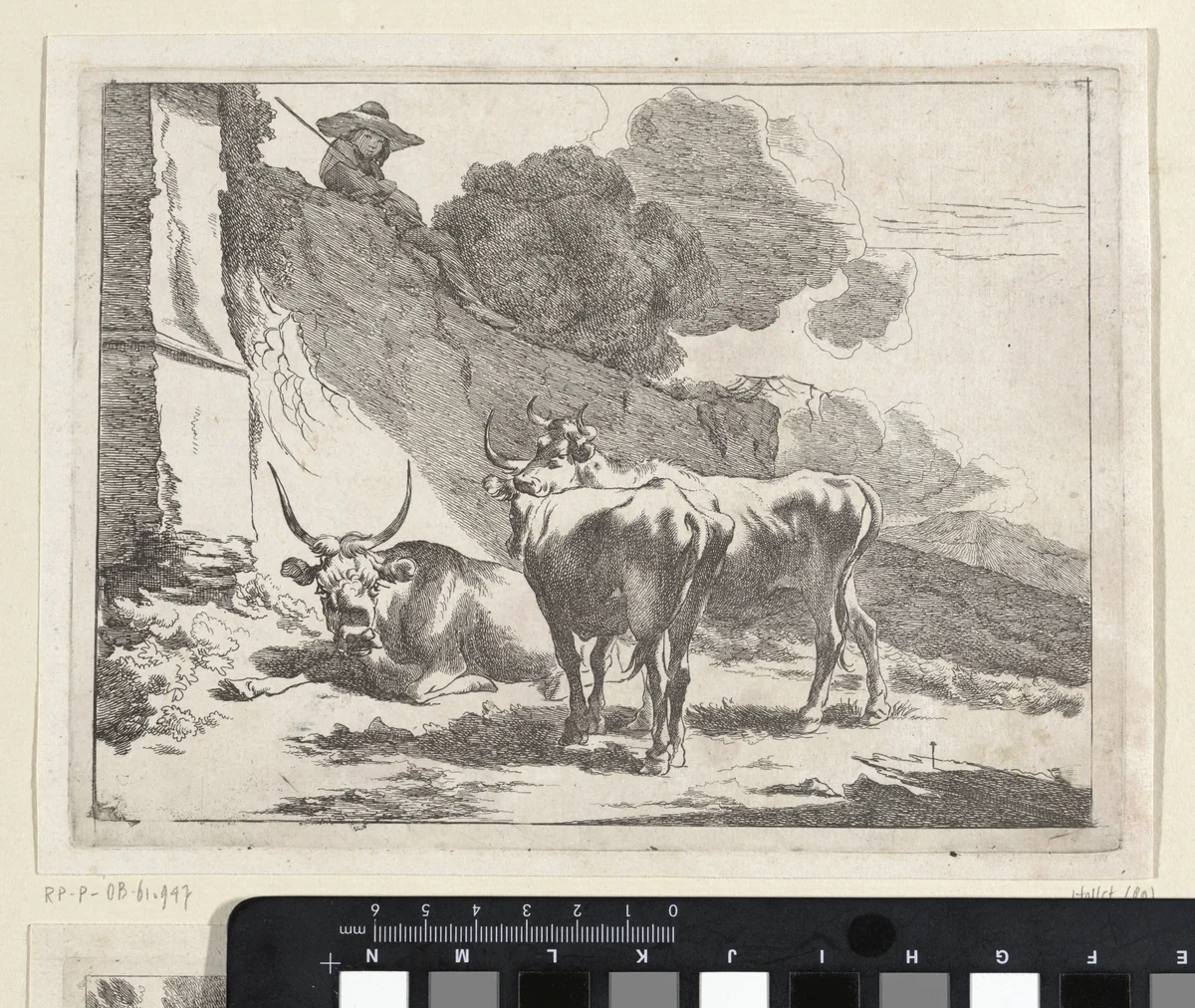 Jonge herder op een muur by Jan de Visscher, print, 1643-1701