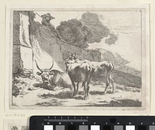 Jonge herder op een muur by Jan de Visscher, print, 1643-1701