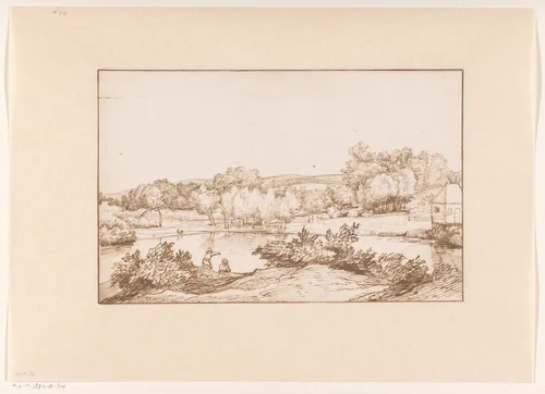 Gezicht op een vijver by Jacob Esselens, drawing, 1636-1687