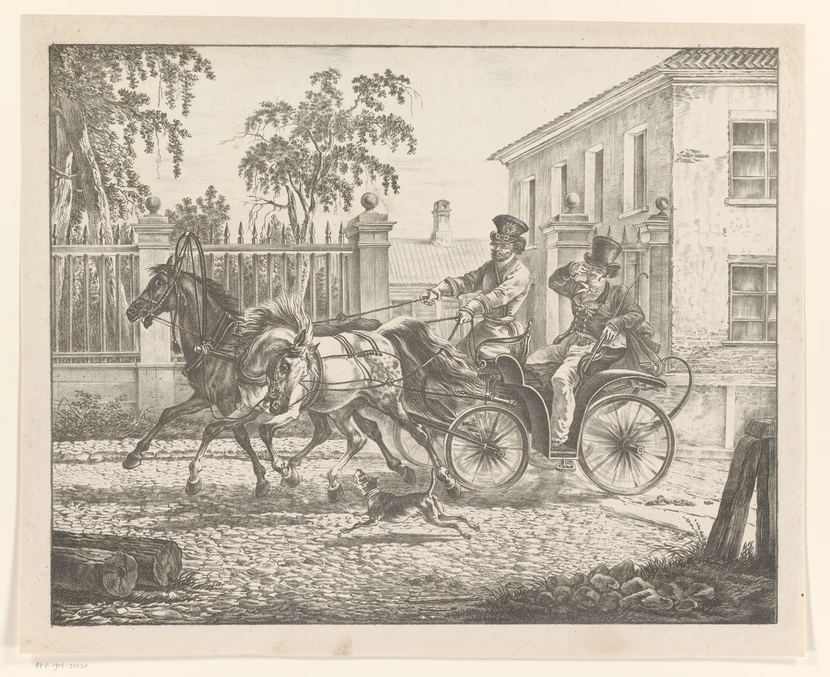 Twee mannen in een rijtuig by Alexander Orlowski, print, 1820