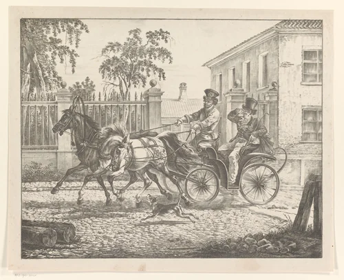 Twee mannen in een rijtuig by Alexander Orlowski, print, 1820