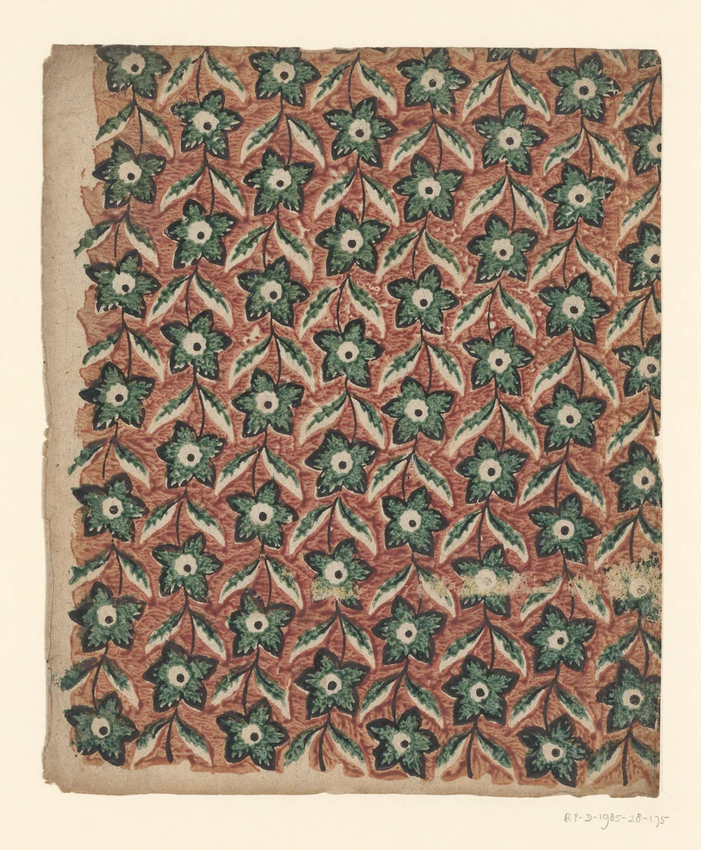 Blad met banenpatroon van aan elkaar verbonden bloemen by anonymous, other, 1750-1900