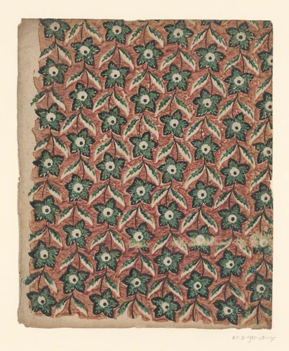 Blad met banenpatroon van aan elkaar verbonden bloemen by anonymous, other, 1750-1900