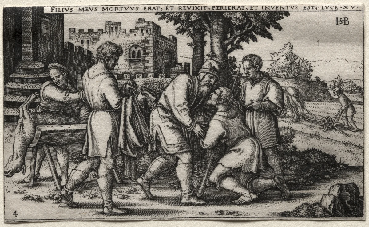 The Prodigal Son: Return of the Prodigal Son by Hans Sebald Beham, print