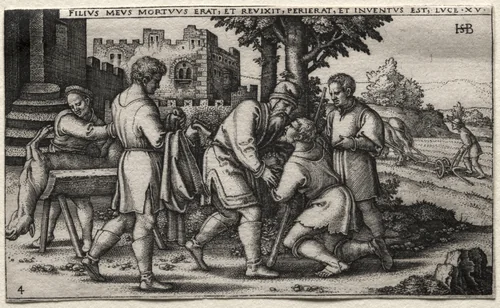 The Prodigal Son: Return of the Prodigal Son by Hans Sebald Beham, print