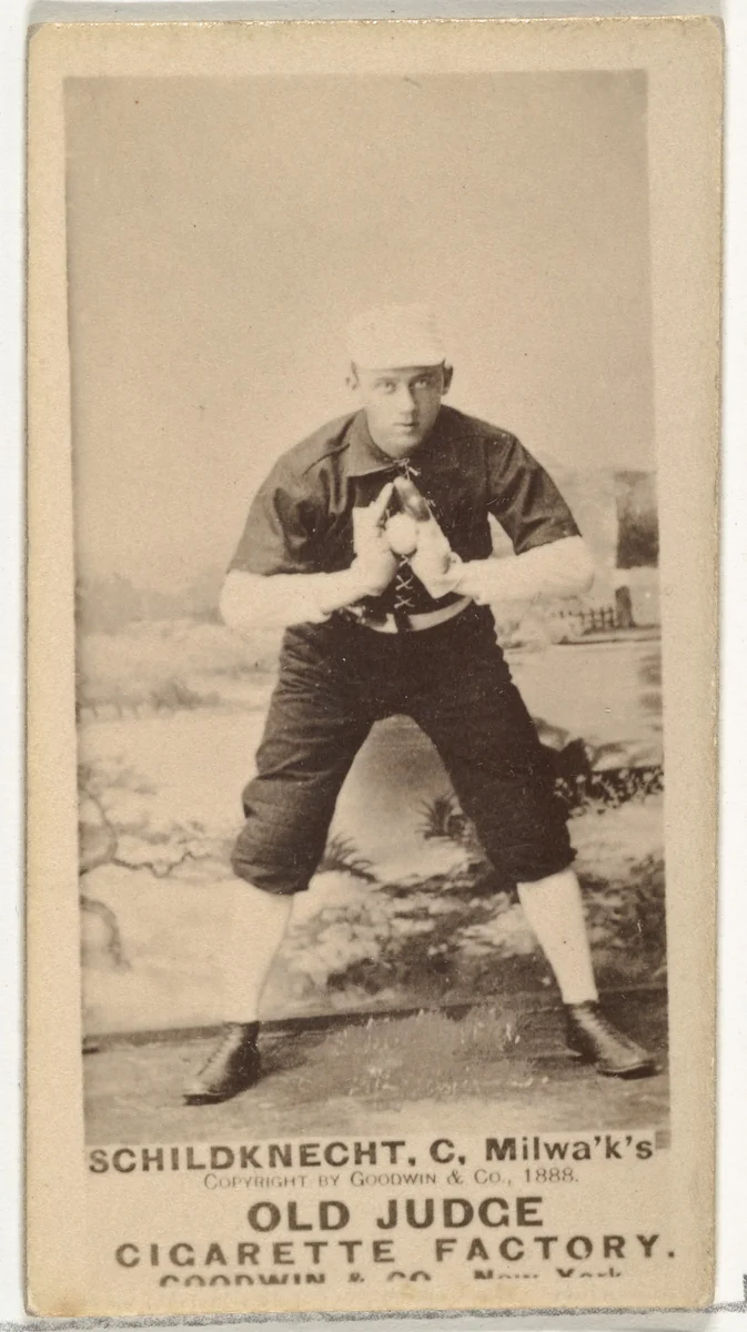 Schildknecht, Catcher, Milwaukee, from the Old Judge series (N172) for Old Judge Cigarettes by Goodwin & Company, photograph, 1888