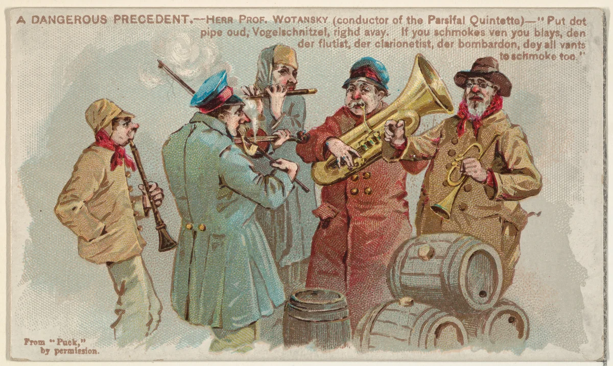 A Dangerous Precedent, from the Snapshots from "Puck" series (N128) issued by Duke Sons & Co. to promote Honest Long Cut Tobacco by W. Duke, Sons & Co., print, 1888