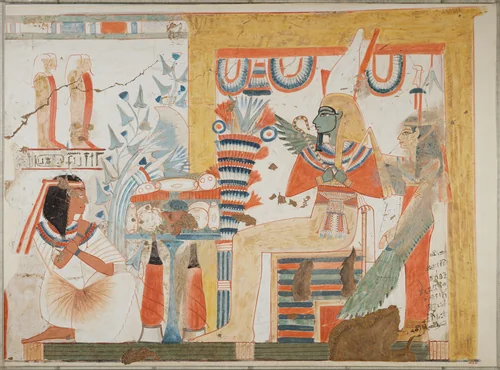 Userhat Kneeling Before Osiris and the Goddess of the West, Tomb of Userhat by Norman de Garis Davies, artwork, -1294--1279
