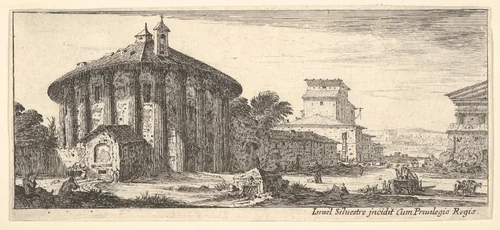 Tempio del Sole (Temple of Cybele in the Piazza della Bocca della Verità) by Israel Silvestre, print, 1635-1691