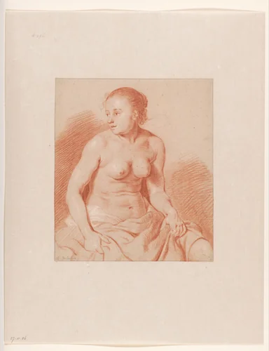 Zittende vrouwelijk naakt by Cornelis van Poelenburch, drawing, 1600-1667