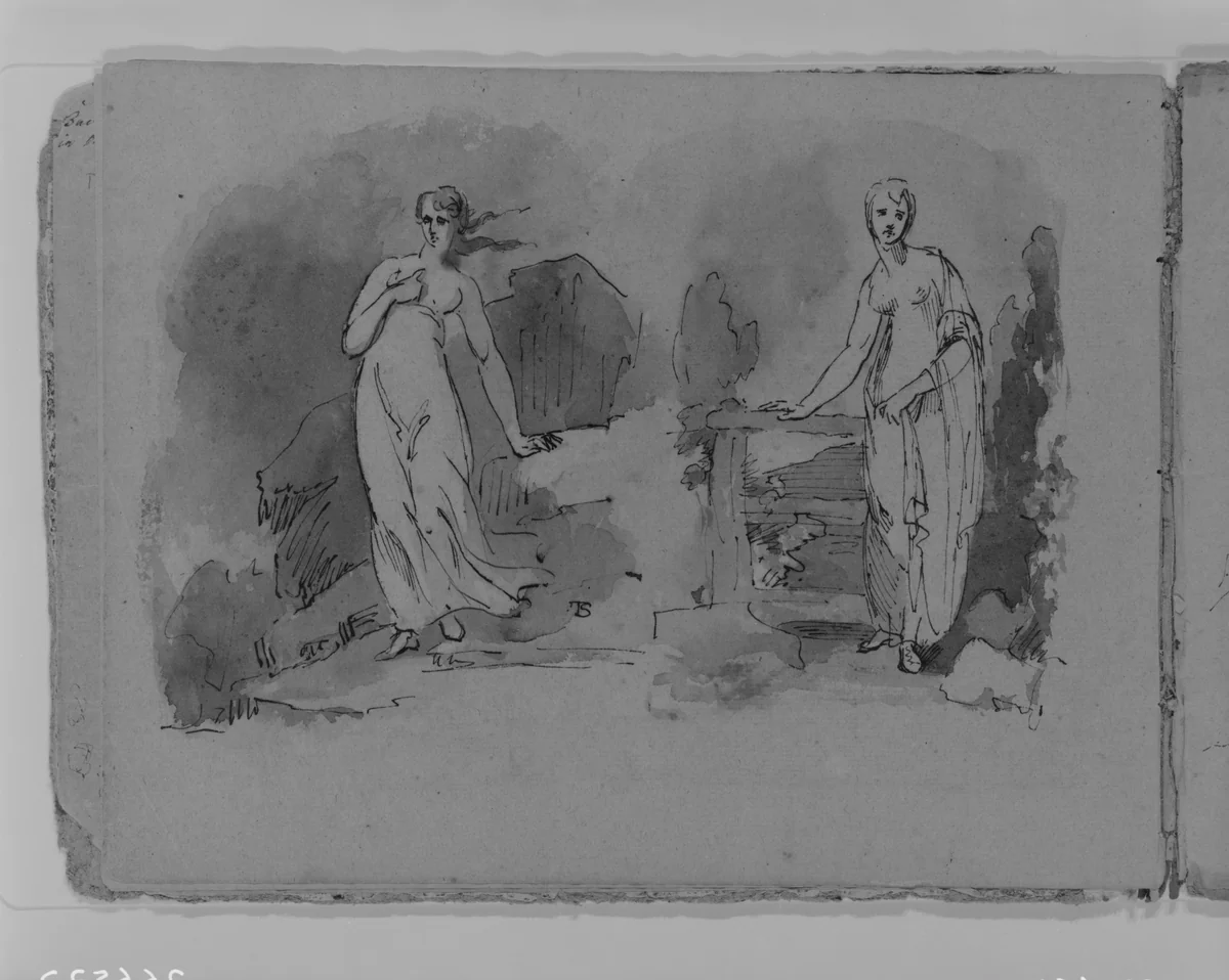 Two Woman in Classical Dress, Outdoors (from Sketchbook) by Thomas Sully, artwork, 1810-1820