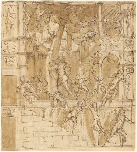 Samson Destroying the Temple by Lattanzio Gambara, drawing, 1550-1559
