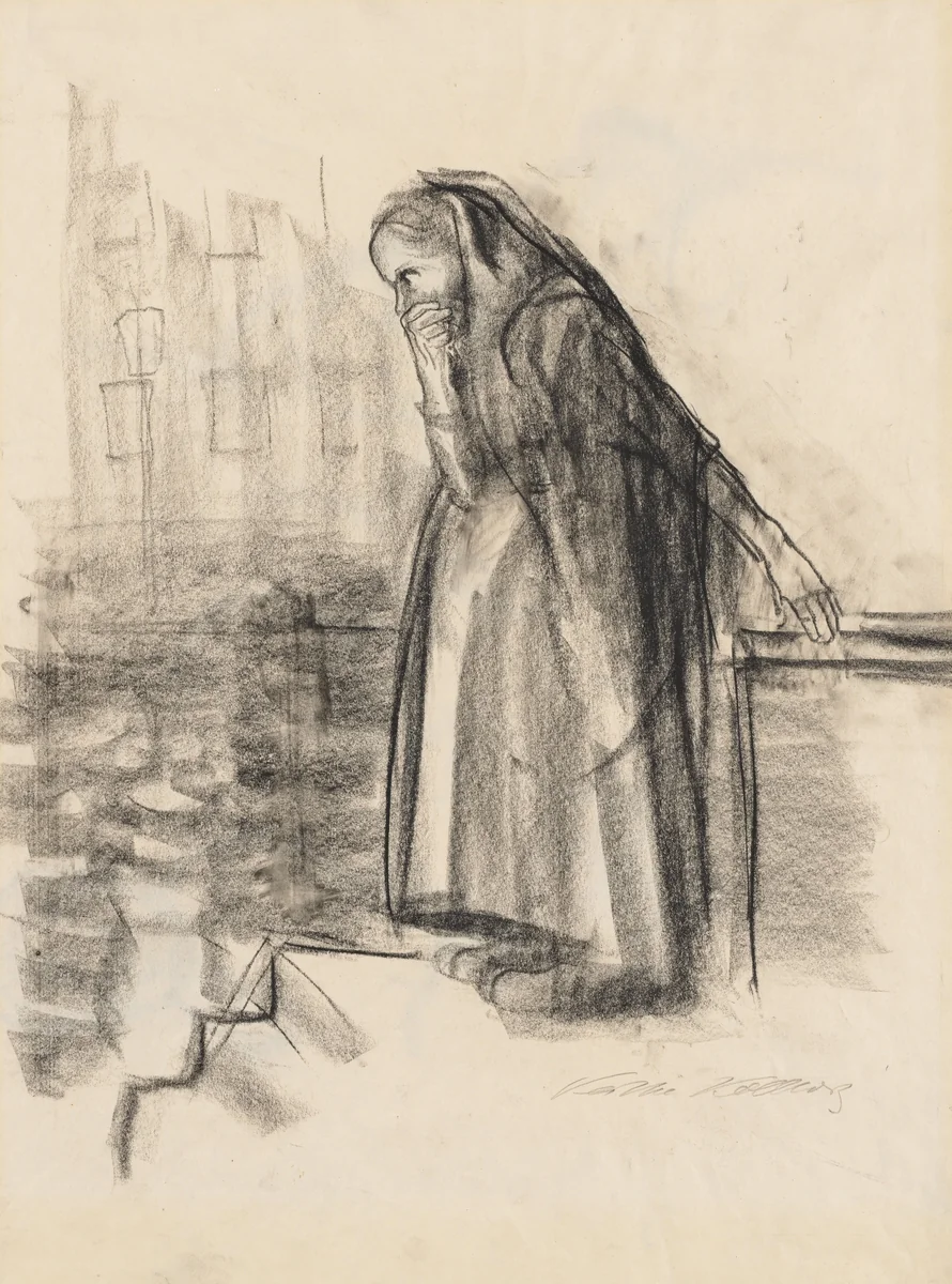 Pregnant Woman Contemplating Suicide (recto) by Käthe Kollwitz, drawing, 1921-1931
