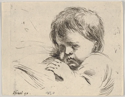 Plate 13: Bust of a child with his left hand near to his chin, turned towards the left, from "Various heads and figures" (Diverses têtes et figures) by Stefano della Bella, print, 1650