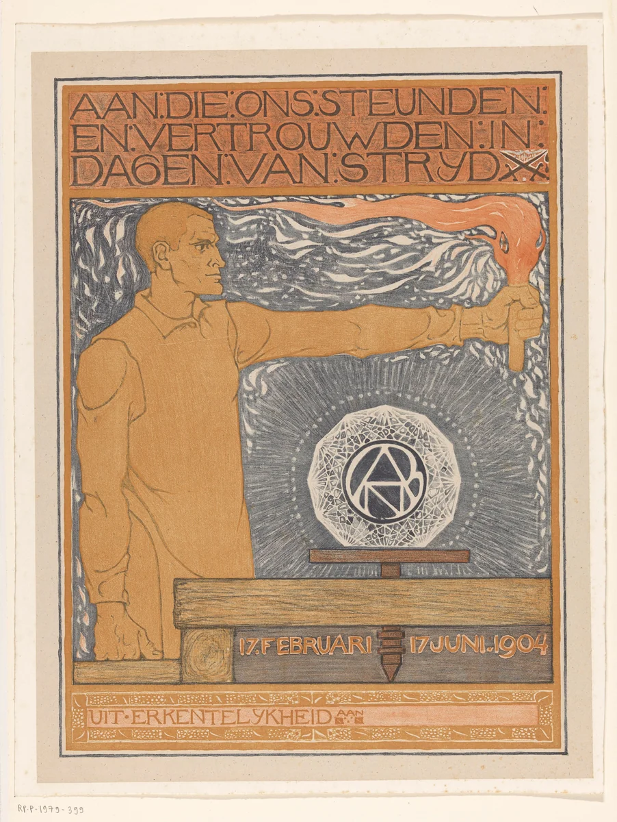 Man die een fakkel vasthoudt by Richard Nicolaüs Roland Holst, print, 1904