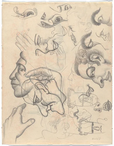 Studies of Heads, Hands and Figures by Roger de La Fresnaye, drawing, 1921