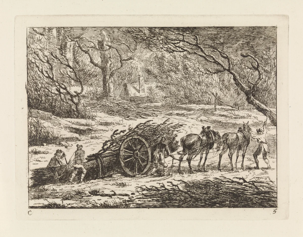Landschap met een door twee paarden getrokken kar by Gerard van Nijmegen, print, 1794