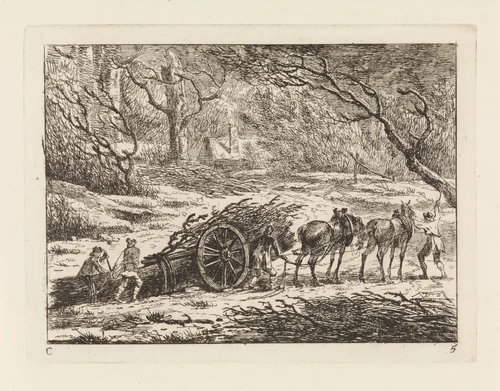 Landschap met een door twee paarden getrokken kar by Gerard van Nijmegen, print, 1794