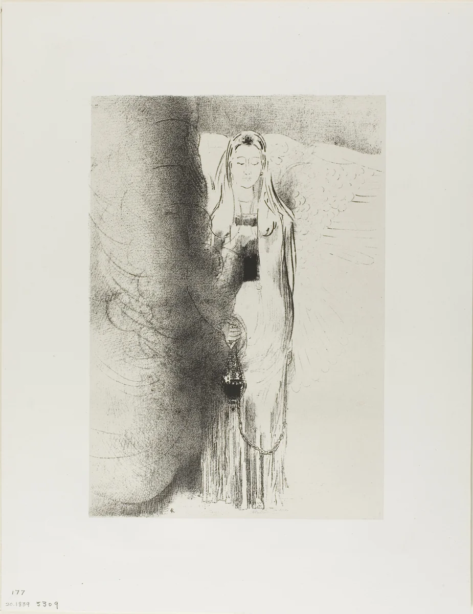 And the Angel Took the Censer, plate 4 of 12 by Odilon Redon, print, 1899