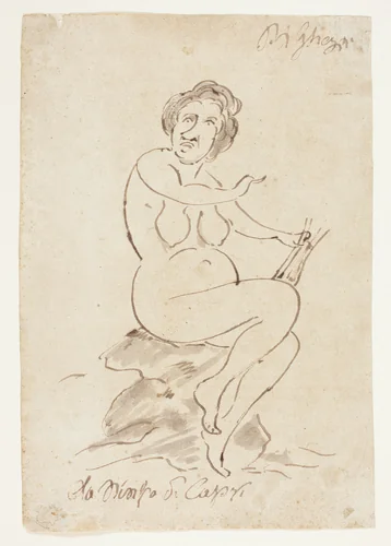 The Nymph of Capri by Pier Leone Ghezzi, drawing, 1694-1755