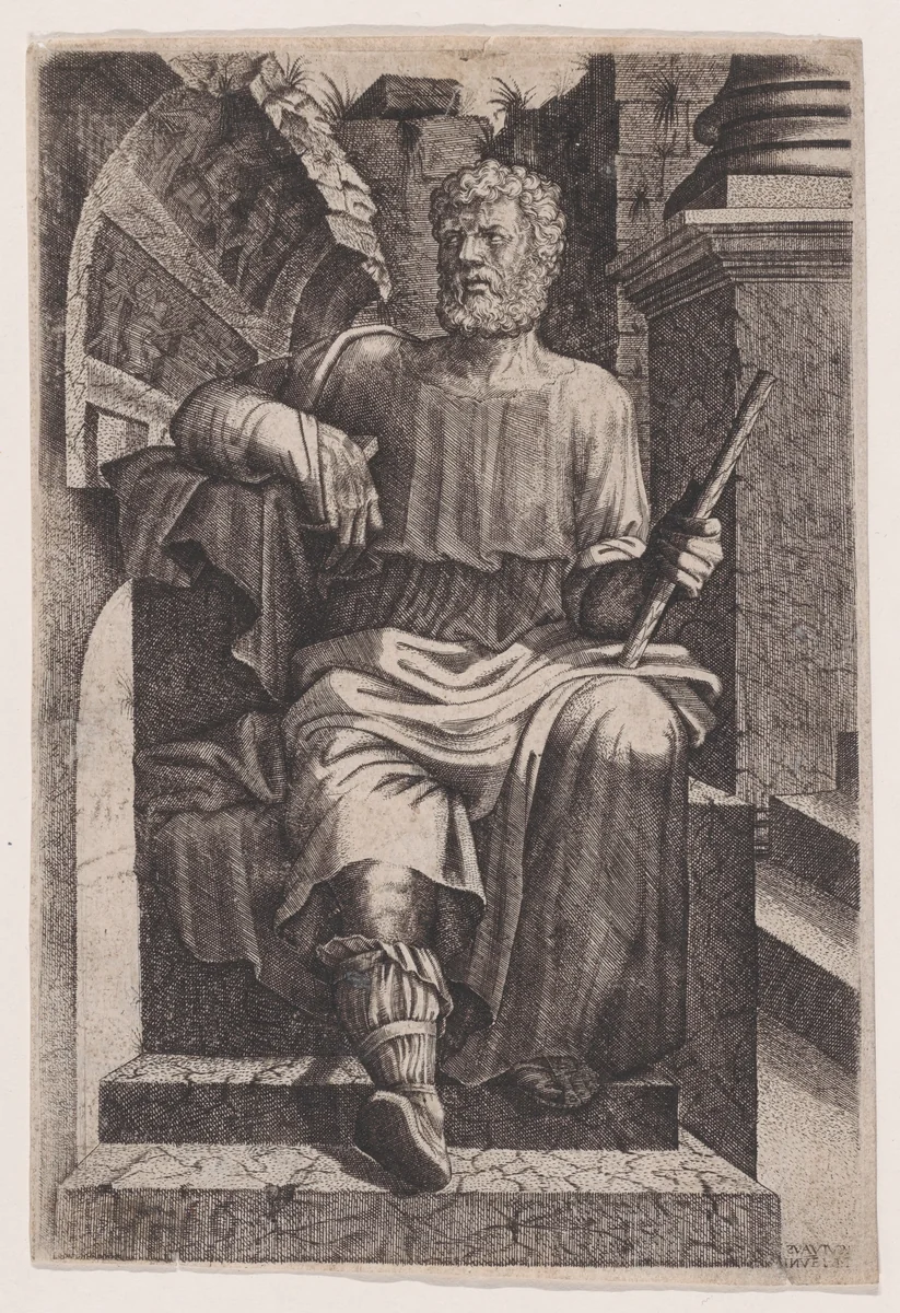 Roman General (?) Seated before Ruins by Lambert Suavius, print, 1525-1576