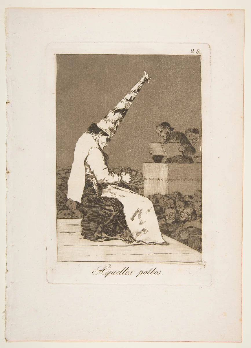 Plate 23 from "Los Caprichos": These specks of dust (Aquellos polbos) by Goya, print, 1799