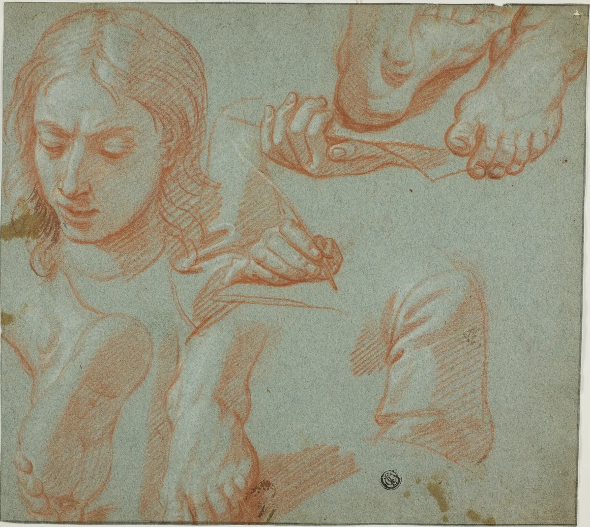 Sketches of Head, Hands, Shoulder, and Feet by Agostino Masucci, drawing, 1590-1709