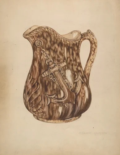 Rockingham Pitcher by Eleanor Gausser, index of american design, 1939