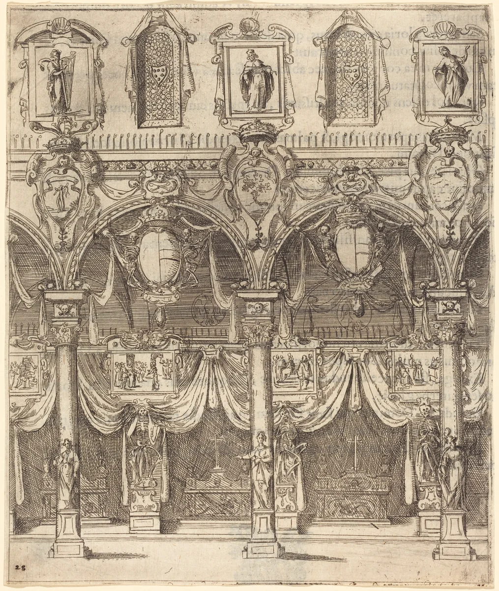 Side Aisle of San Lorenzo, Florence by Jacques Callot, print, 1612