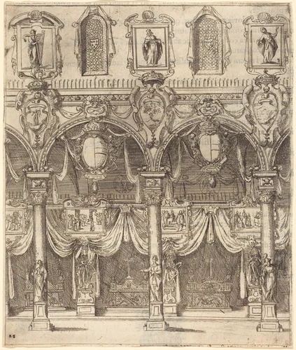 Side Aisle of San Lorenzo, Florence by Jacques Callot, print, 1612