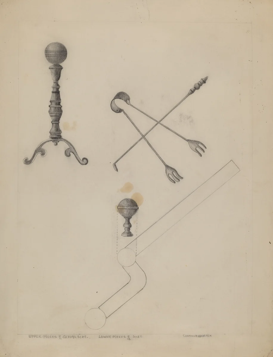 Andiron and Fireplace Set by Ludmilla Calderon, index of american design, 1935-1942