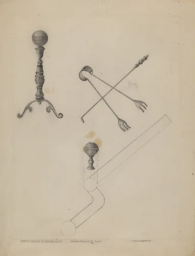 Andiron and Fireplace Set by Ludmilla Calderon, index of american design, 1935-1942