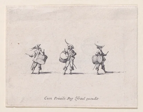 L'Ecercice du Tambour (Drill with Drums), from "Les Exercices Militaires" (The Military Exercises) by Jacques Callot, print, 1635
