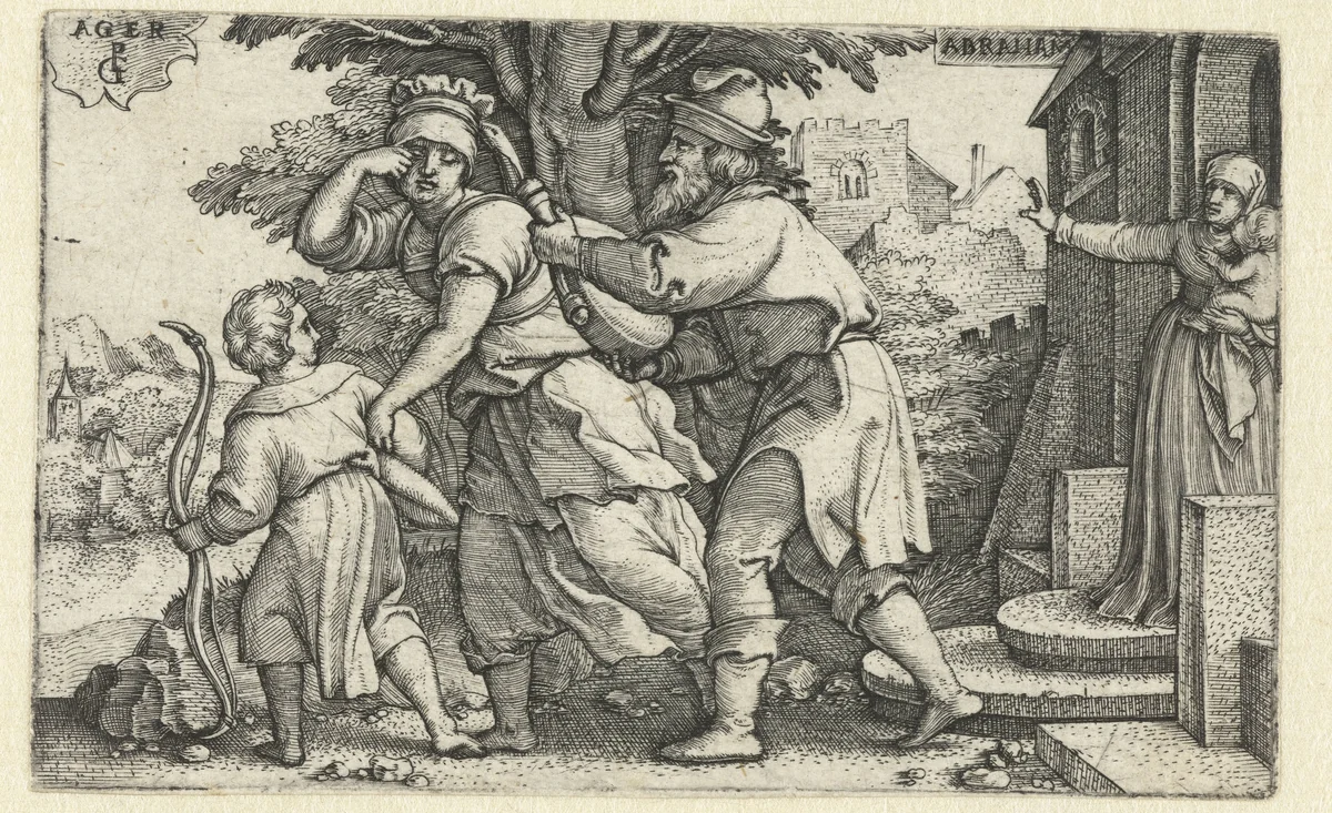 Abraham verdrijft Hagar en Ismaël by Unknown, print, 1541-1545