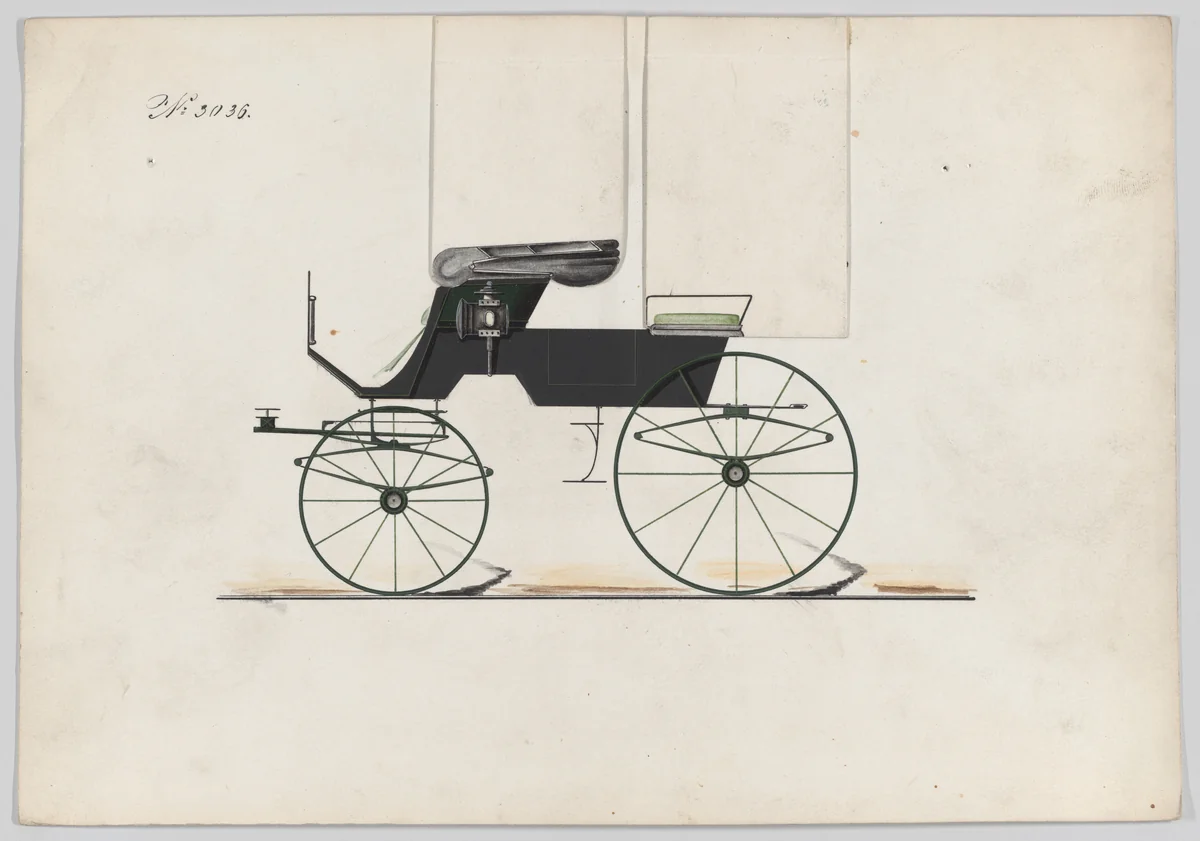 Design for 2 seat Phaeton, no. 3036 by Brewster & Co., drawing, 1874