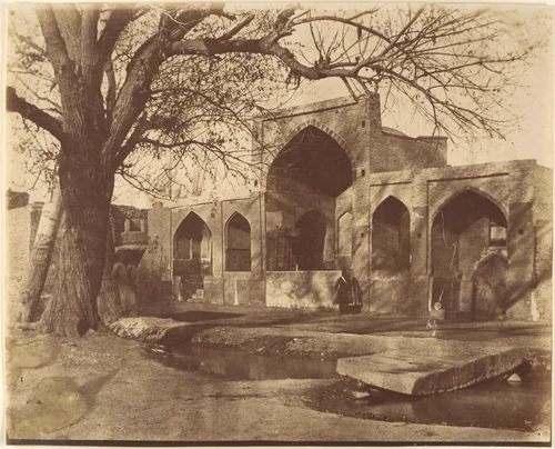 [Nadir Shah's Golden Gate and Minaret. Otherwise known as the Golden Iwan of Ali Shir Nawai, late 15th Century with Restorations. MESHED] by Luigi Pesce, photograph, 1840-1869