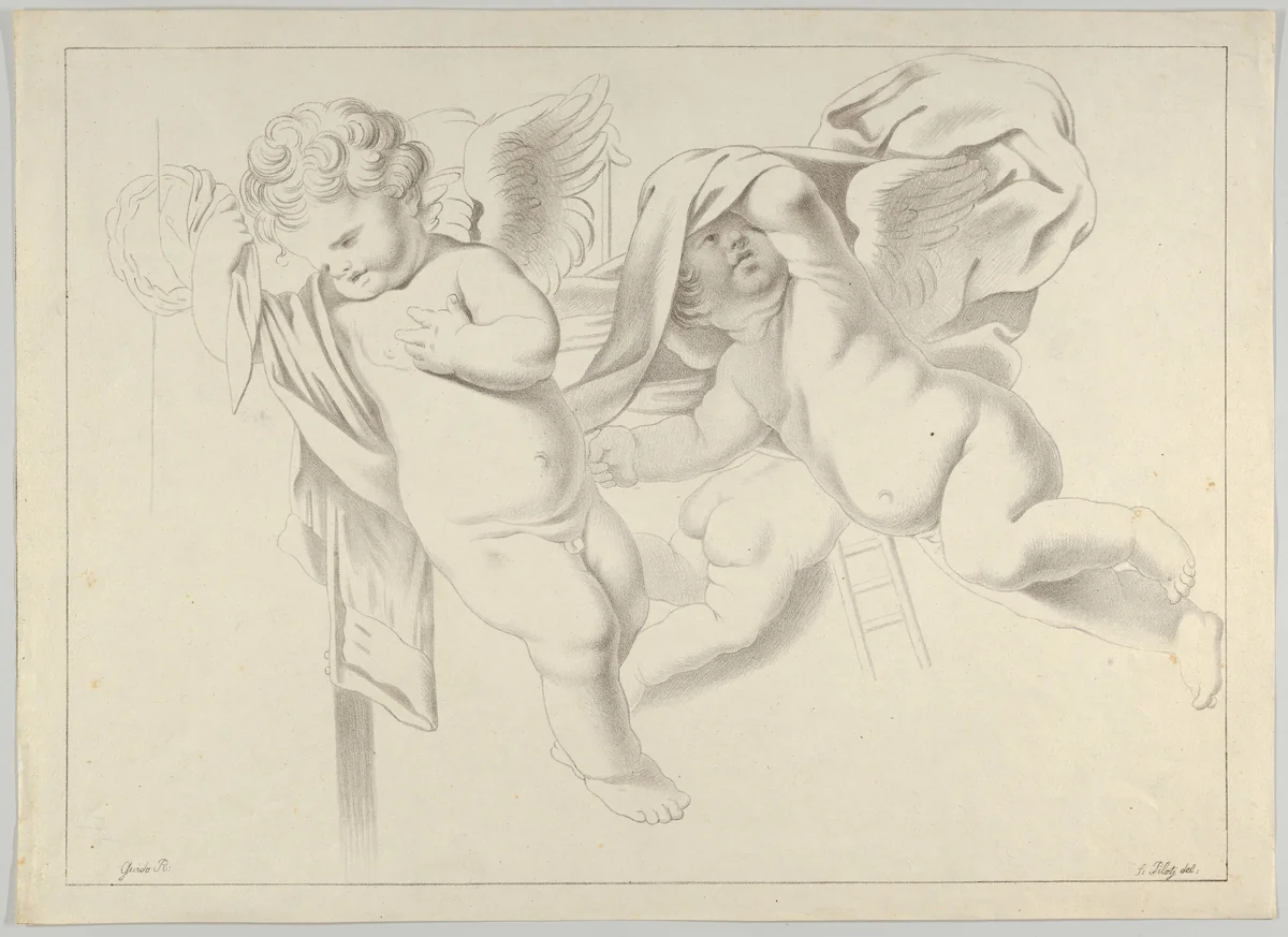 Study of three putti by Ferdinand Piloty, print, 1795-1844