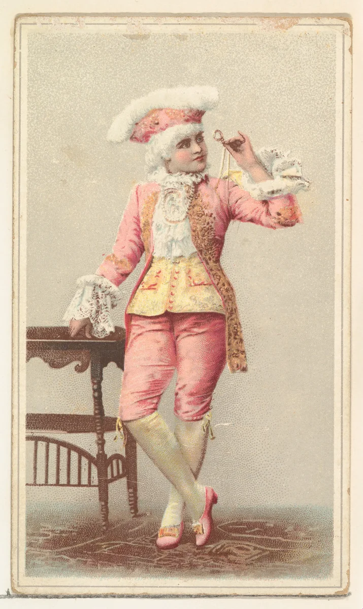 Actress wearing elaborate pink costume, from Stars of the Stage, Second Series (N130) issued by Duke Sons & Co. to promote Honest Long Cut Tobacco by W. Duke, Sons & Co., print, 1891