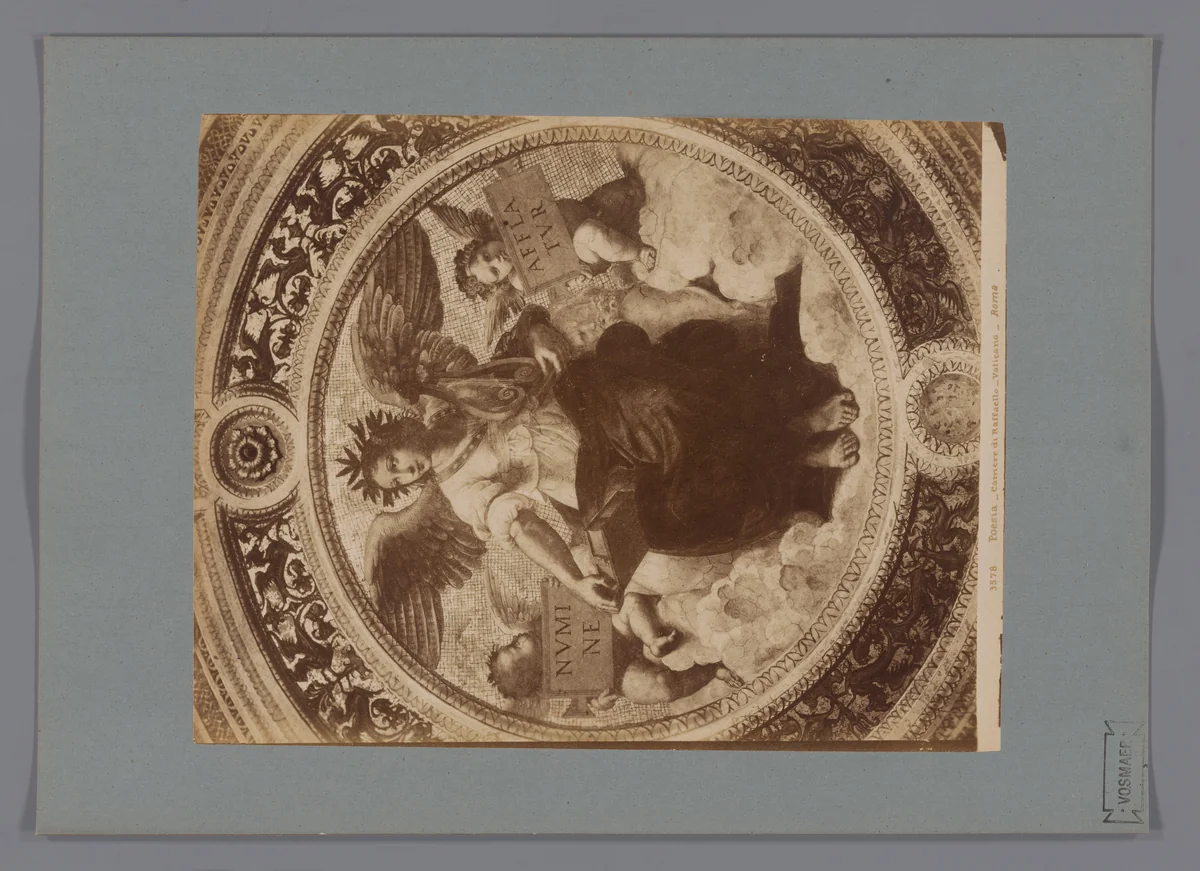 Fotoreproductie van het fresco Poëzie door Rafaël in de Stanza della Segnatura, Vaticaanstad by anonymous, photograph, 1851-1900