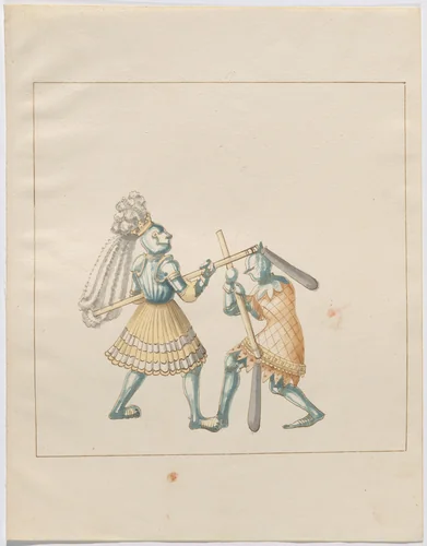 Foot Combat with Flails by German 16th Century, drawing, 1515