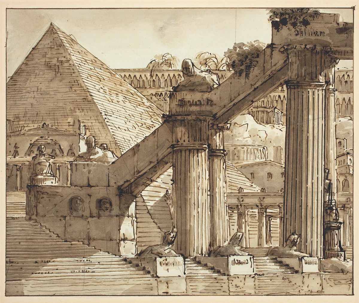 Egyptian Stage Design by Pietro Gonzaga, drawing, 1800-1810