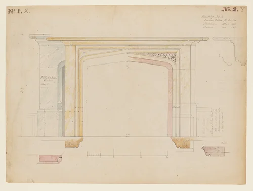 Technical Drawing of a Fireplace Mantel for Knoll (now Lyndhurst), Tarrytown, New York by Alexander Jackson Davis, drawing, 1833-1843