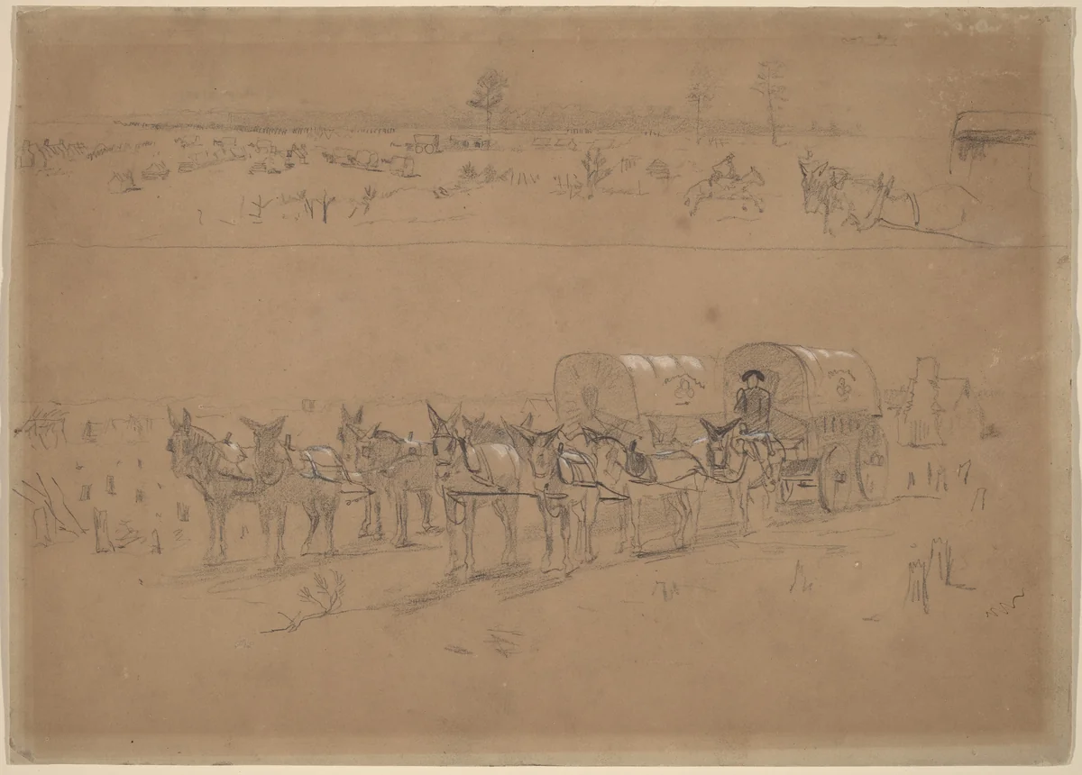 Supply Train by Winslow Homer, drawing, 1864