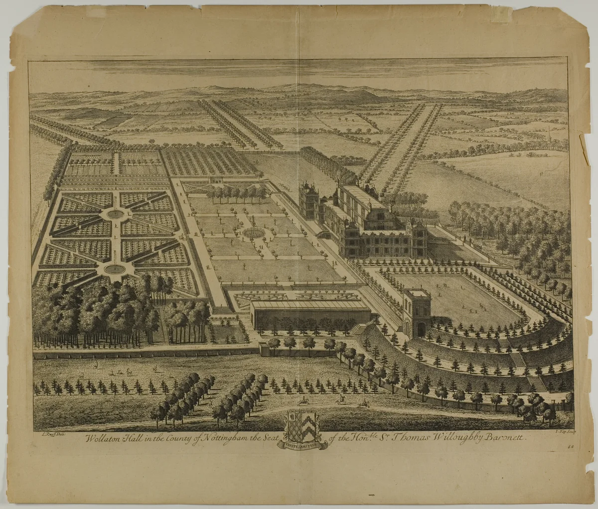 Wollaton Hall in the County of Nottingham, plate 68 from Britannia Illustrata by Jan Kip, print, 1707